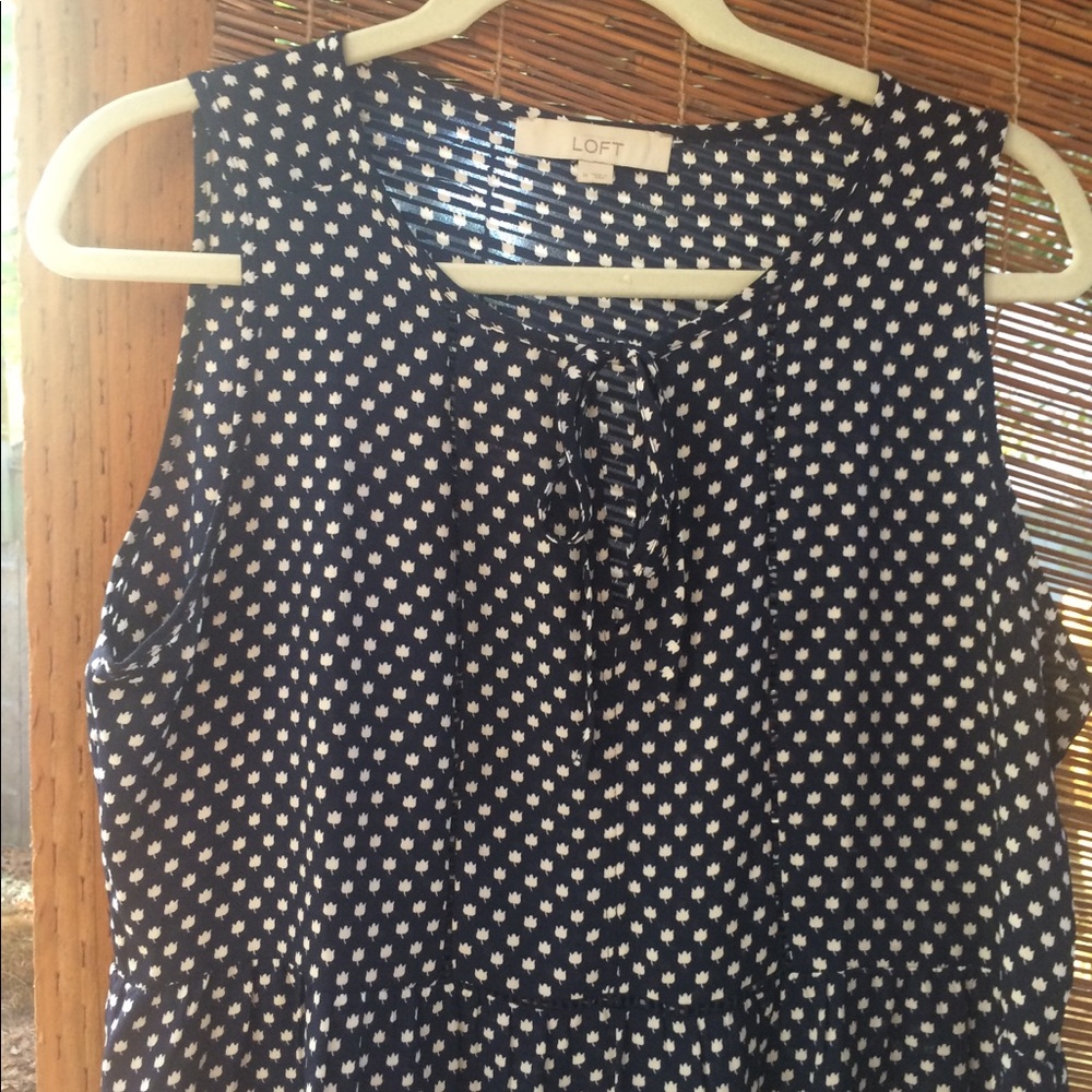 Loft Navy Blue Flower Blouse
